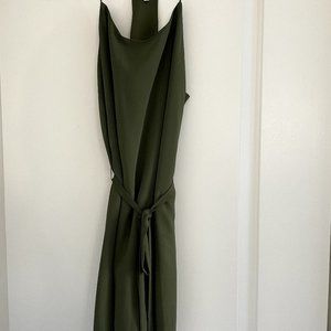 Olive Green Waist-Tie Dress